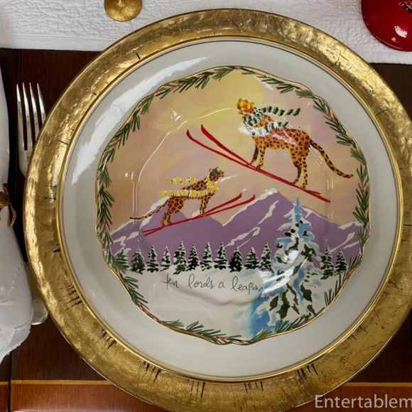 Anthropologie Inslee Fariss 12 Days Of Christmas Lords Leaping  Dessert Plate - Picture 7 of 7